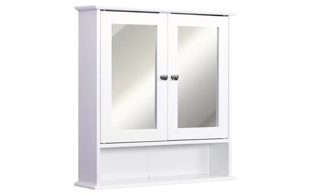 Mdf Wall-mounted Cabinet With Dual Mirror Doors & Open Shelf - White product image