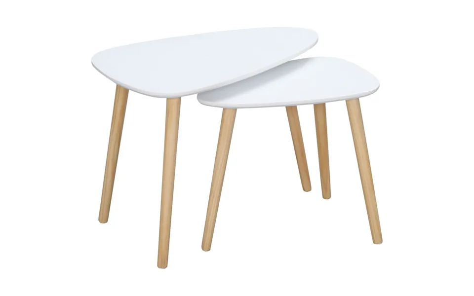 Nested Side Tables Set Of 2 - White With Solid Wood Legs