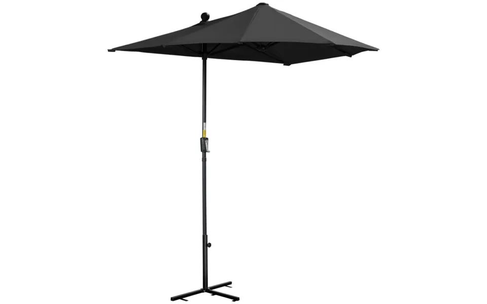Outsunny 2m Half Garden Parasol Market Umbrella With Crank Handle & Base - Black