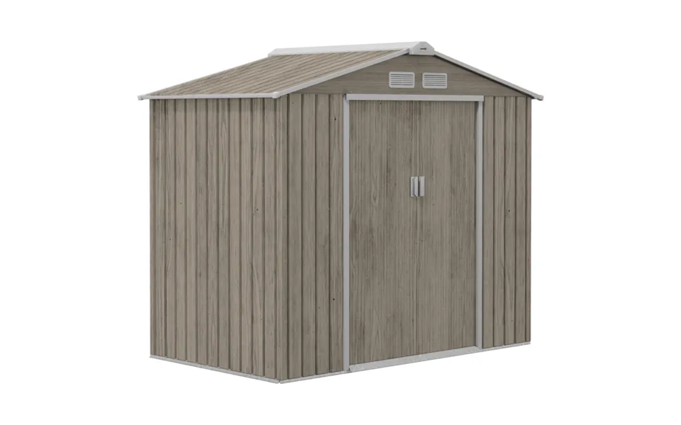 Outsunny Galvanised Steel Garden Shed Storage Unit With Locking Double Sliding Doors & Floor Foundation - Brown