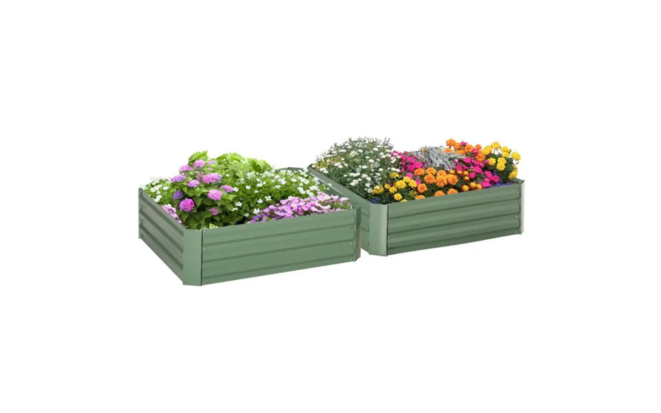 Outsunny Set Of 2 Galvanised Raised Planter Boxes - Green