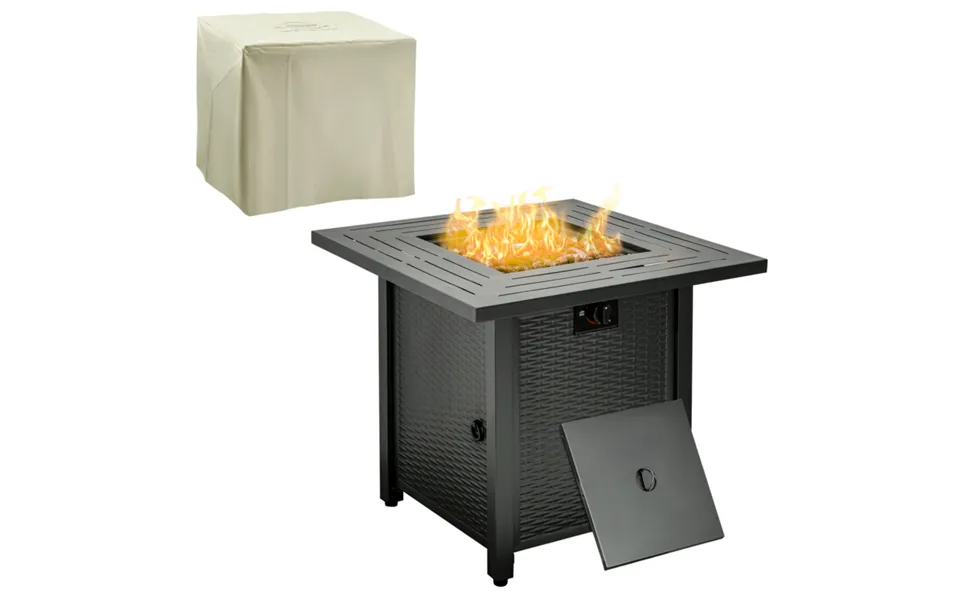 Outsunny Square Propane Gas Fire Pit Table 40,000 Btu Rattan Smokeless Patio Heater With Lid