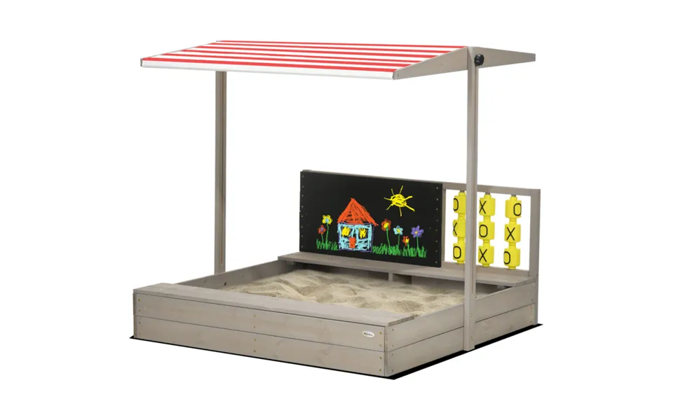 Outsunny Wooden Sandpit Sandbox With Adjustable Canopy & Seats - Grey