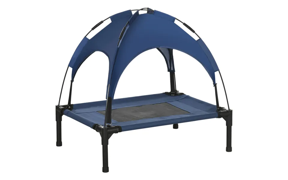 Pawhut 61cm Elevated Dog Bed Cooling Raised Pet Cot Uv Protection Canopy Blue