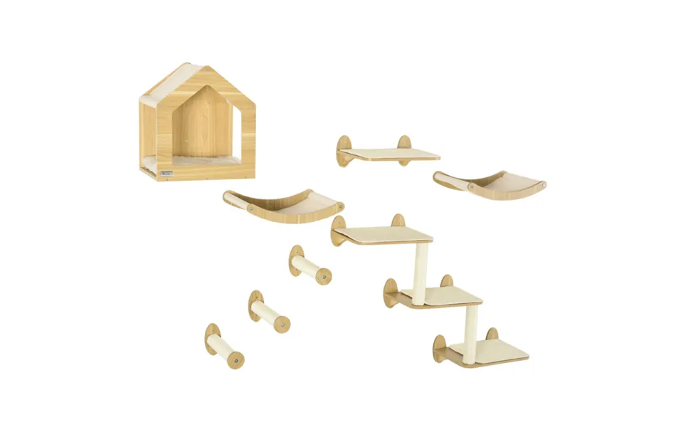 Pawhut 8-piece Cat Shelving Set With Condo & Scratching Posts - Beige 9 H X 44