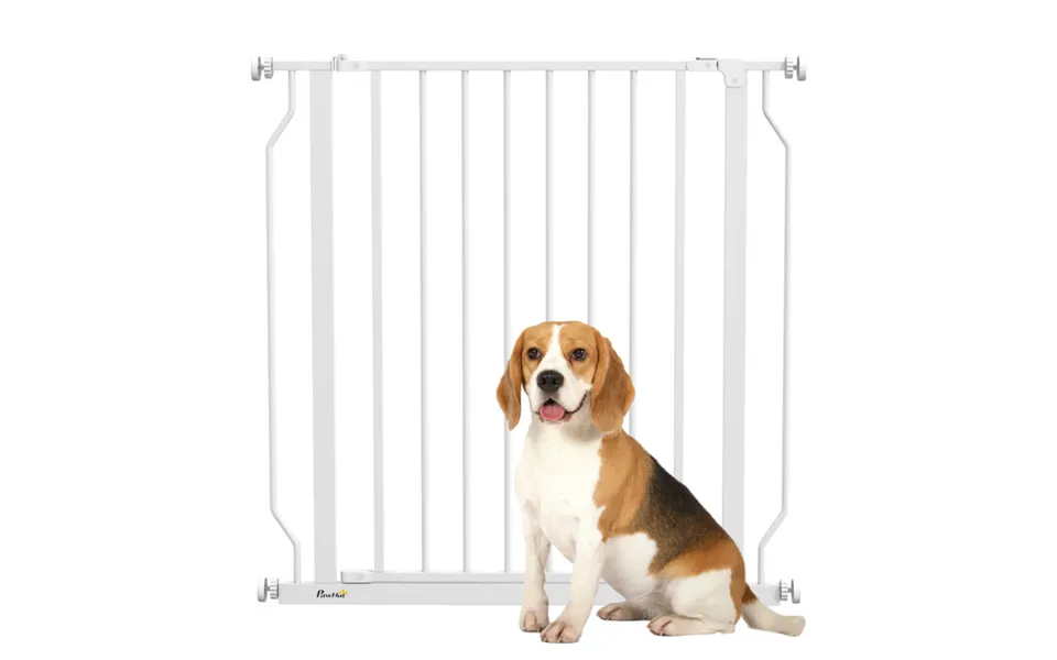 Pawhut Adjustable Steel Pet Safety Gate With Door - Pressure Fit, 75-85cm Wide, White