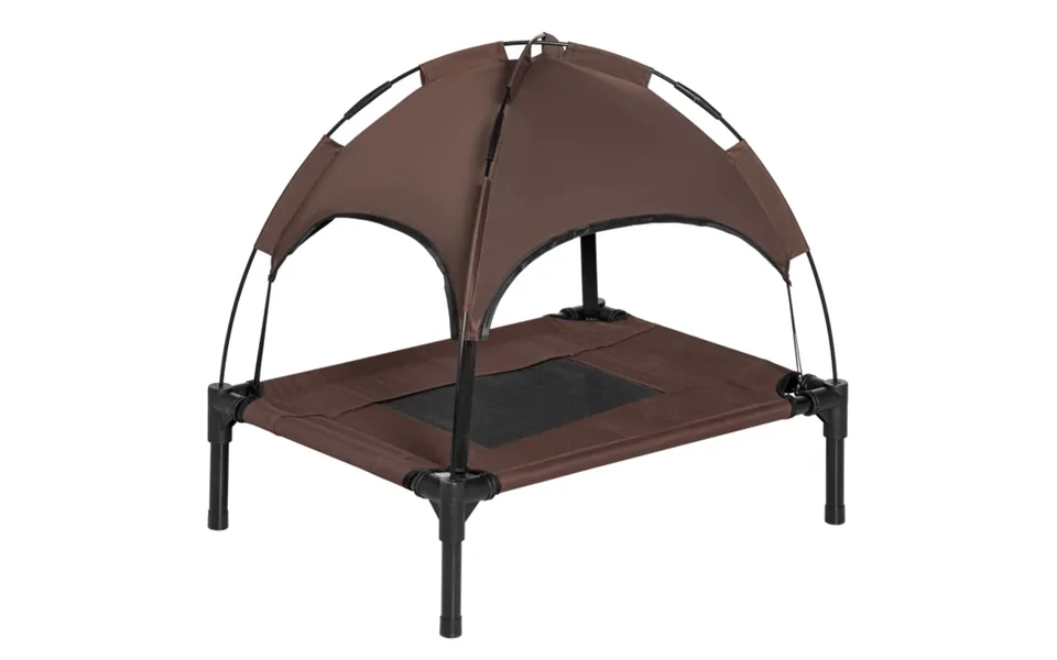 Pawhut Elevated Pet Bed Dog Cot With Canopy - 18cm High, 10kg Capacity, Outdoor Brown