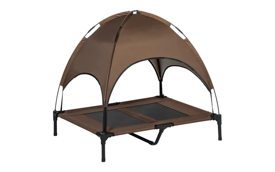 Pawhut Elevated Pet Bed Dog Cot With Canopy - 92 Cm, 18 Cm High, 30 Kg Capacity, Coffee
