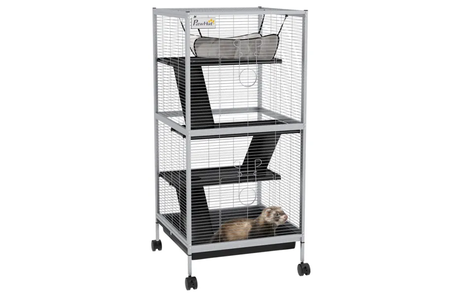Pawhut Four-level Small Animal Cage With Hammock - Grey, Rolling Base