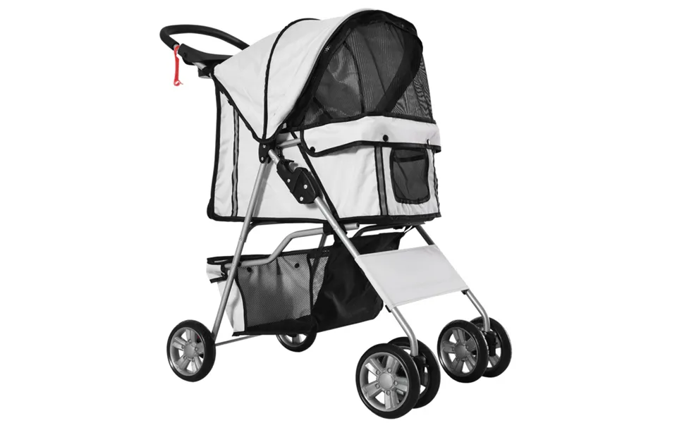 Pawhut Grey Pet Carrier Cart - Foldable, Zipper Entry, Cup Holder