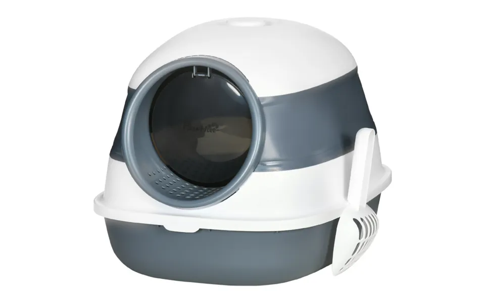 Pawhut Hooded Cat Litter Box With Sand Leak Pedal & Scoop - Grey