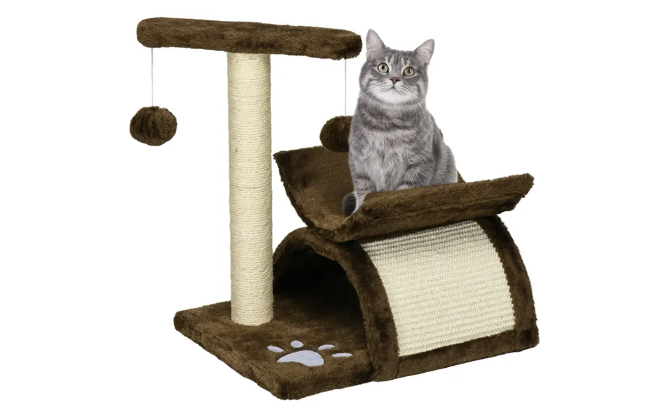 Pawhut Mini Cat Tree With Sisal Scratching Post, Tunnel, Dangling Balls, Plush & Wood - Grey
