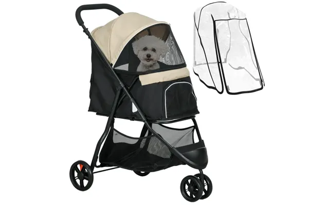 Pawhut Pet Stroller Dog Cat Travel Carrier With Rain Cover - Khaki product image