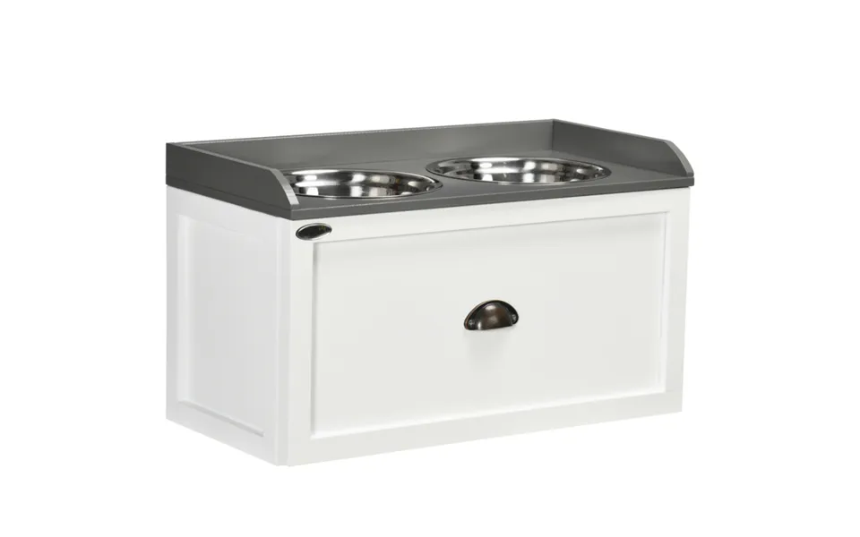 Pawhut Raised Pet Feeder With 21l Storage Drawer & 2l Stainless Steel Bowls - White