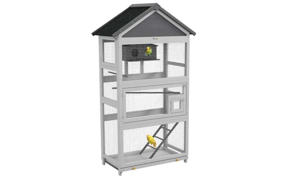 Pawhut Wooden Bird Cage With Stands - Grey
