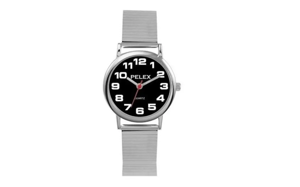 Pelex Silver Expandable Bracelet Quartz Watch With Classic Black Dial - Mens