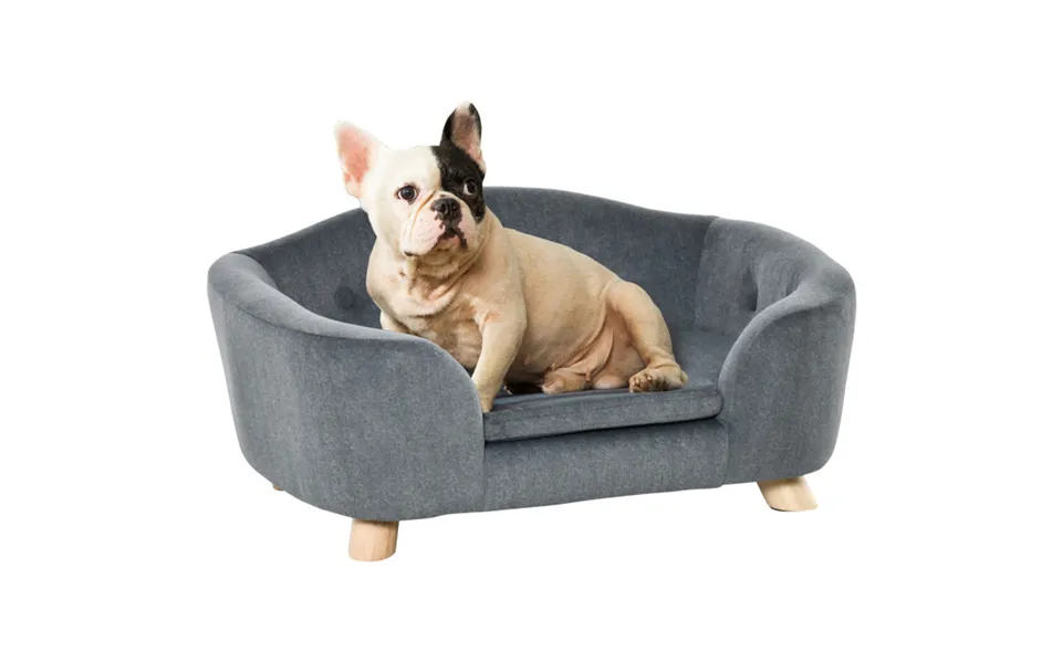 Plush Pet Sofa Couch For Small Dogs - Grey Paw Print, 70cm X 47cm X 30cm
