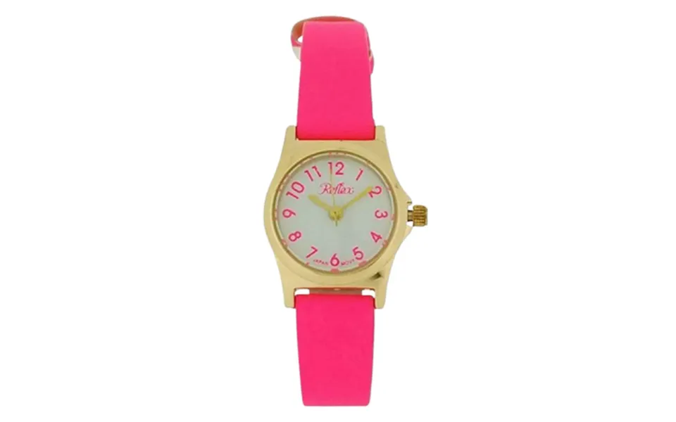 Reflex Gold-tone Bezel White Dial Bright Pink Strap Watch For Girls & Ladies