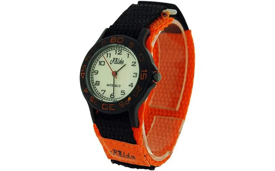 Relda Nite-glo Analogue Watch - Orange & Black Velcro Strap, Luminous Dial, Quartz Movement