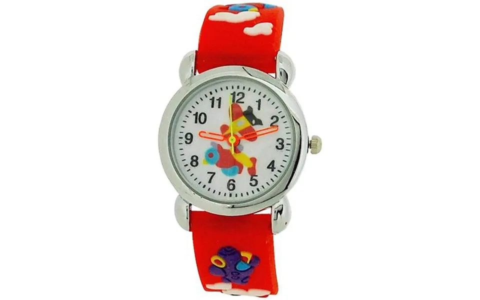 Relda Red Silicone Strap Children's Analogue 3d Aeroplane Watch Rel44