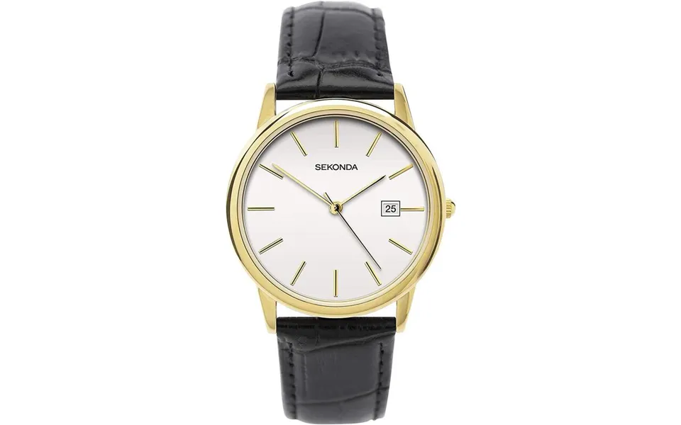 Sekonda Men's White Dial Gold Baton Black Leather Strap Watch - 1718