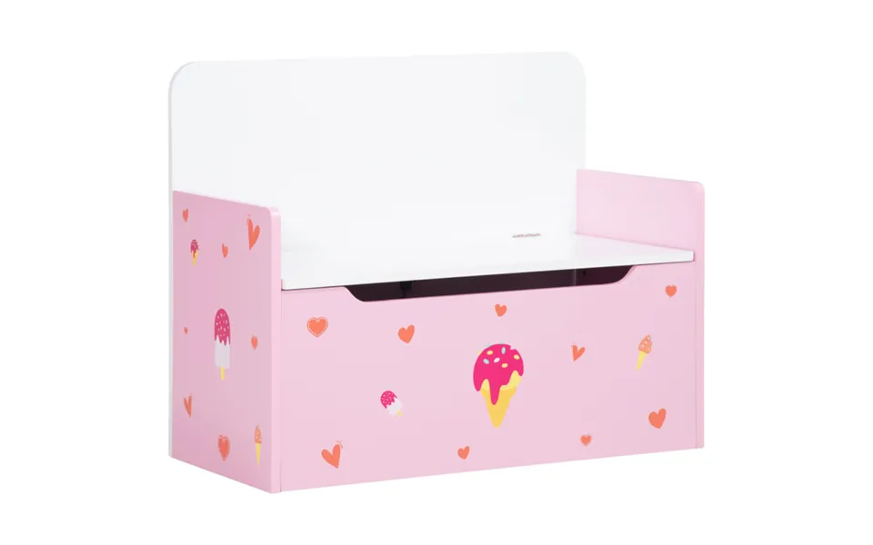 Two-in-one Wooden Toy Box, Kids Storage Bench W Safety Rod - Pink