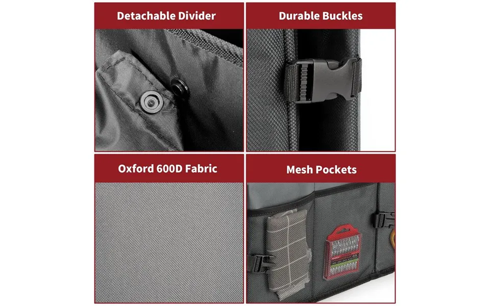 Vinsani Deluxe Car Boot Storage Organiser - Grey