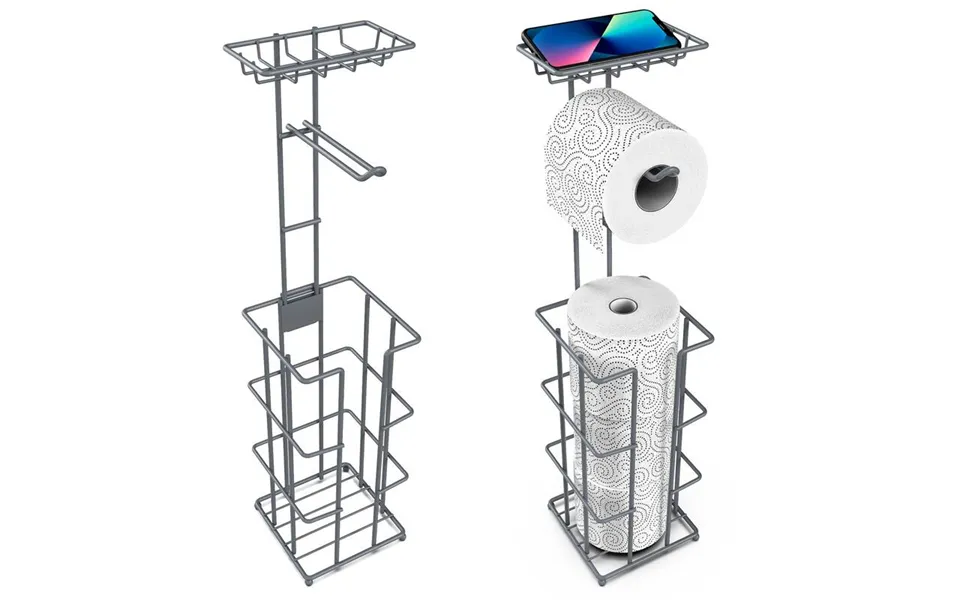 Vinsani Metal Toilet Roll Holder & Storage - Grey