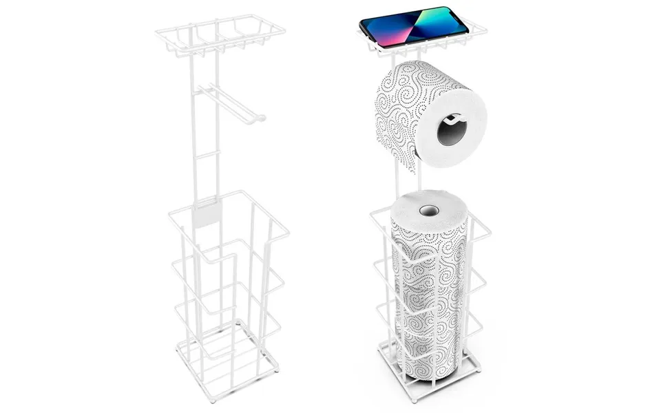 Vinsani Metal Toilet Roll Holder With Storage - White