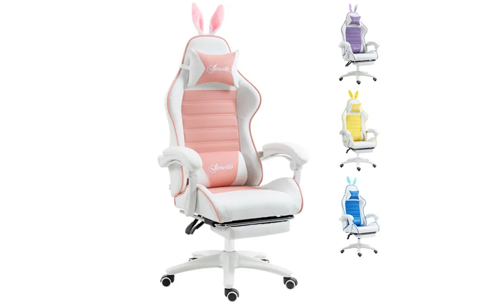 Vinsetto Faux Leather Gaming Chair With Footrest & Removable Rabbit Ears - Pink