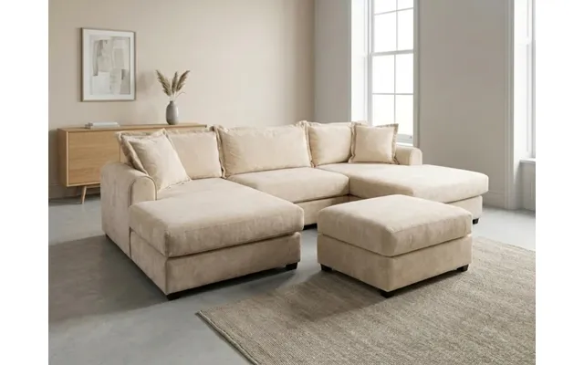 Elise Cream U Shaped Sofa With Storage Footstool Dapple Fabric