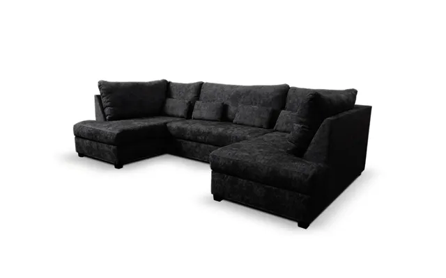 Meridian U Shape Corner Sofa Bed With Storage In Black Alaska Chenille