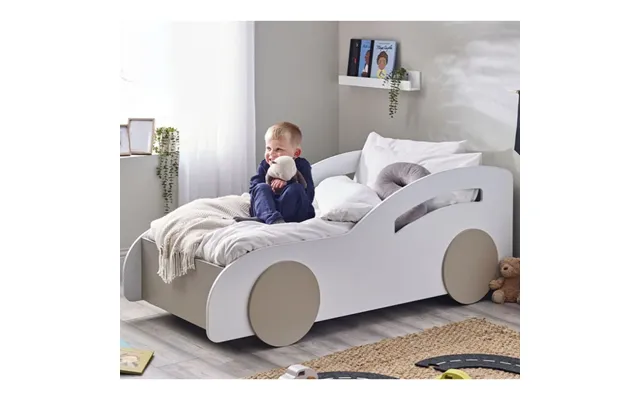 Abana Wooden Children Car Bed In White And Taupe