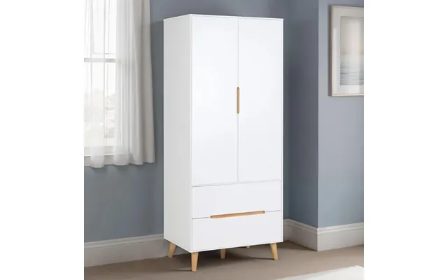 Abrina Wooden Wardrobe With 2 Doors 2 Drawers In Matt White And Oak