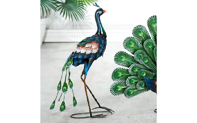 Akron Small Metal Peacock Sculpture - Blue And Green