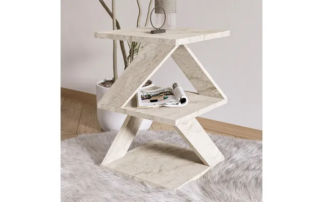 Albeni Wooden Side Table In Travertine Marble Effect