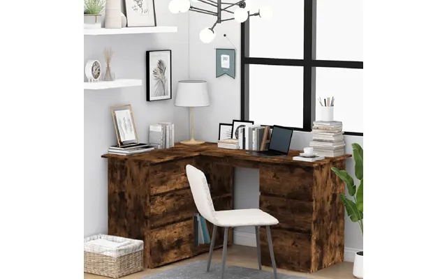 Andover Wooden Corner Laptop Desk With 4 Drawers In Smoked Oak