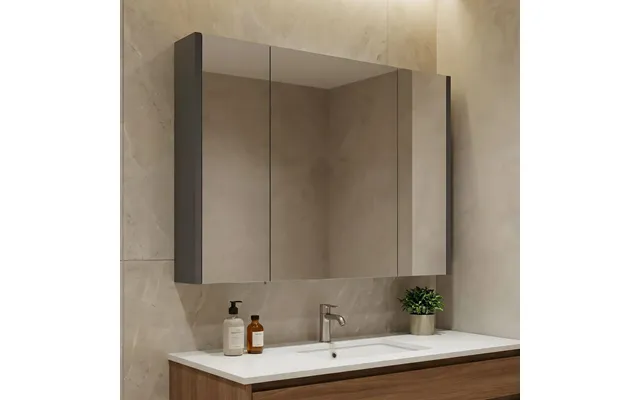 Arno Wooden Wall Mounted Bathroom Mirror Cabinet In Grey And Anthracite