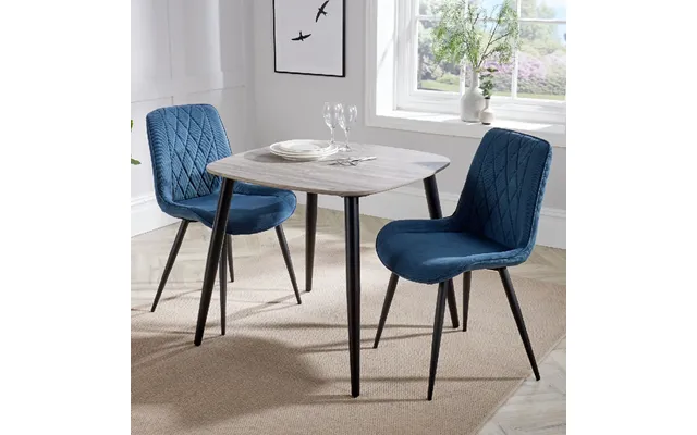 Arta Square Grey Wooden Dining Table 2 Blue Diamond Chairs