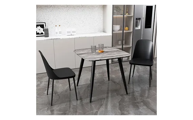 Arta Square Grey Wooden Dining Table 2 Curve Plastic Black Chairs