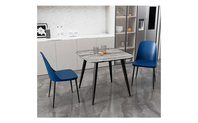 Arta Square Grey Wooden Dining Table 2 Curve Plastic Blue Chairs