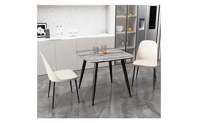 Arta Square Grey Wooden Dining Table 2 Curve Plastic Calico Chairs
