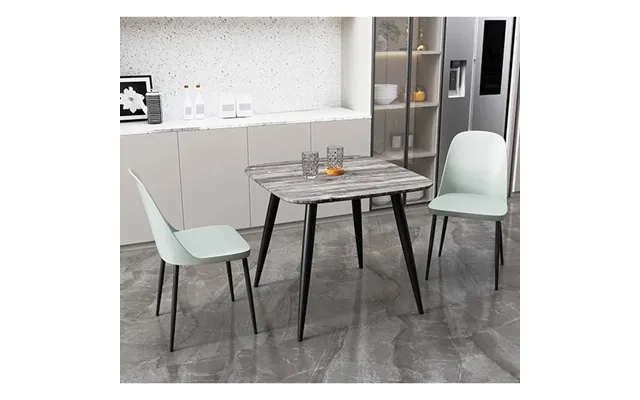 Arta Square Grey Wooden Dining Table 2 Curve Plastic Grey Chairs