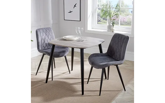 Arta Square Grey Wooden Dining Table 2 Dark Grey Diamond Chairs