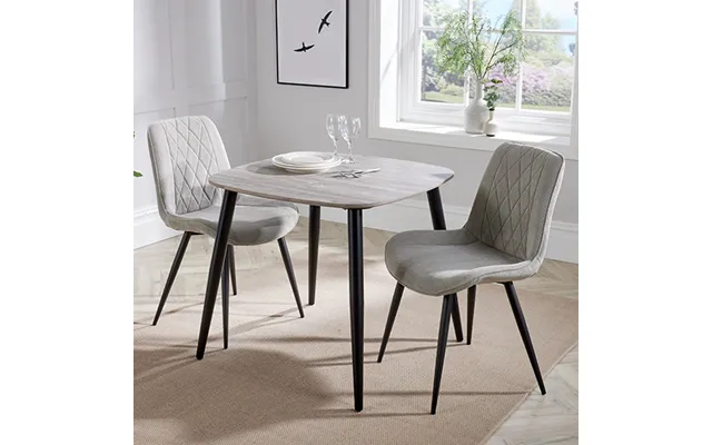 Arta Square Grey Wooden Dining Table 2 Light Grey Diamond Chairs