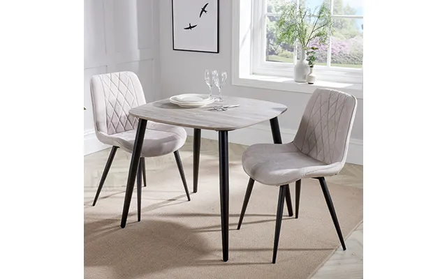 Arta Square Grey Wooden Dining Table 2 Natural Diamond Chairs