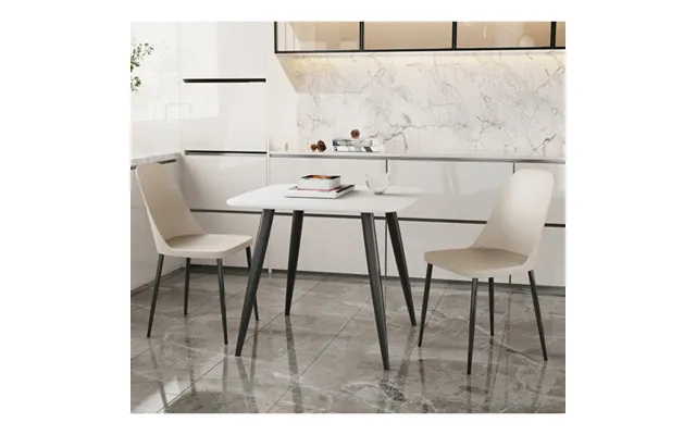 Arta Square White Wooden Dining Table 2 Curve Calico Chairs