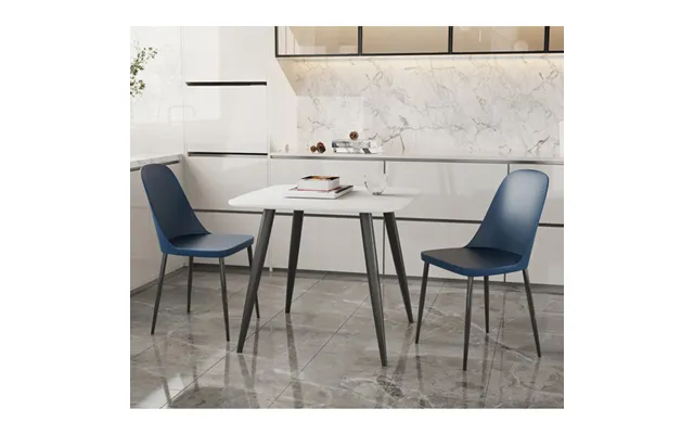 Arta Square White Wooden Dining Table 2 Curve Plastic Blue Chairs