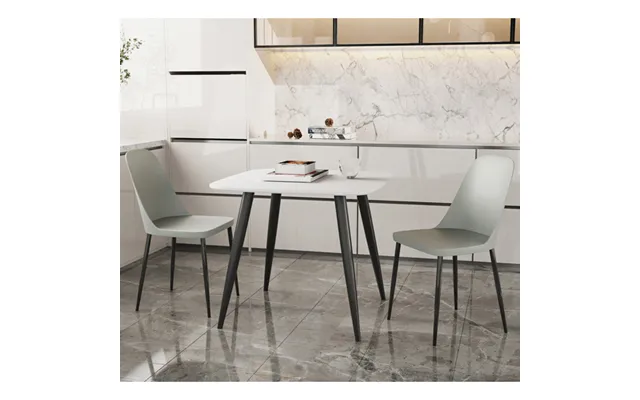 Arta Square White Wooden Dining Table 2 Curve Plastic Grey Chairs