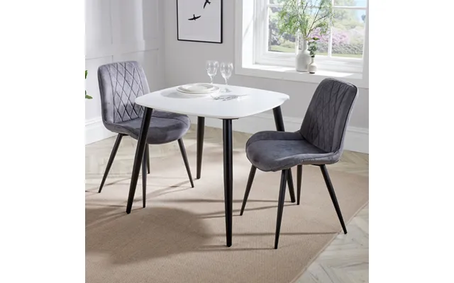 Arta Square White Wooden Dining Table 2 Dark Grey Diamond Chairs